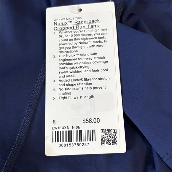 Lululemon Nulux Racerback cropped run tank NWT - Picture 3 of 5